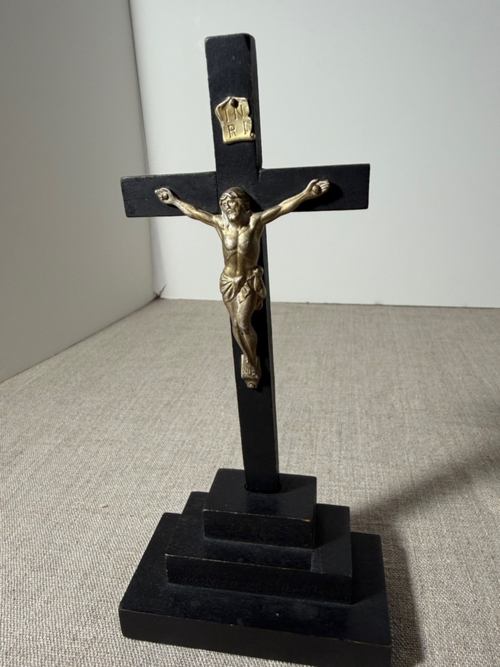 Black and Silver Crucifix Tabletop Cross - made in Germany. 7 1/2 inches. KK589